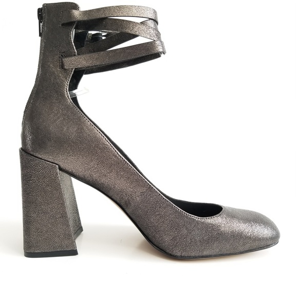 1.STATE Womens Makal Flared Heel Pumps Silver Shoe - Picture 5 of 12